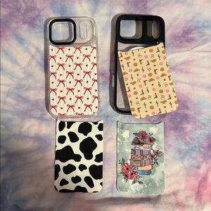 Clear Black iPhone Case with Interchangeable Decorative Cards - Red Bow Design